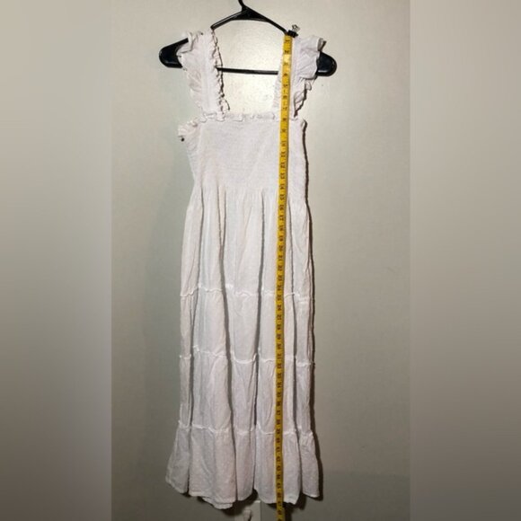 Hill House nap dress womens L white Swiss dot tiered maxi dress ruched bodice - Picture 3 of 11